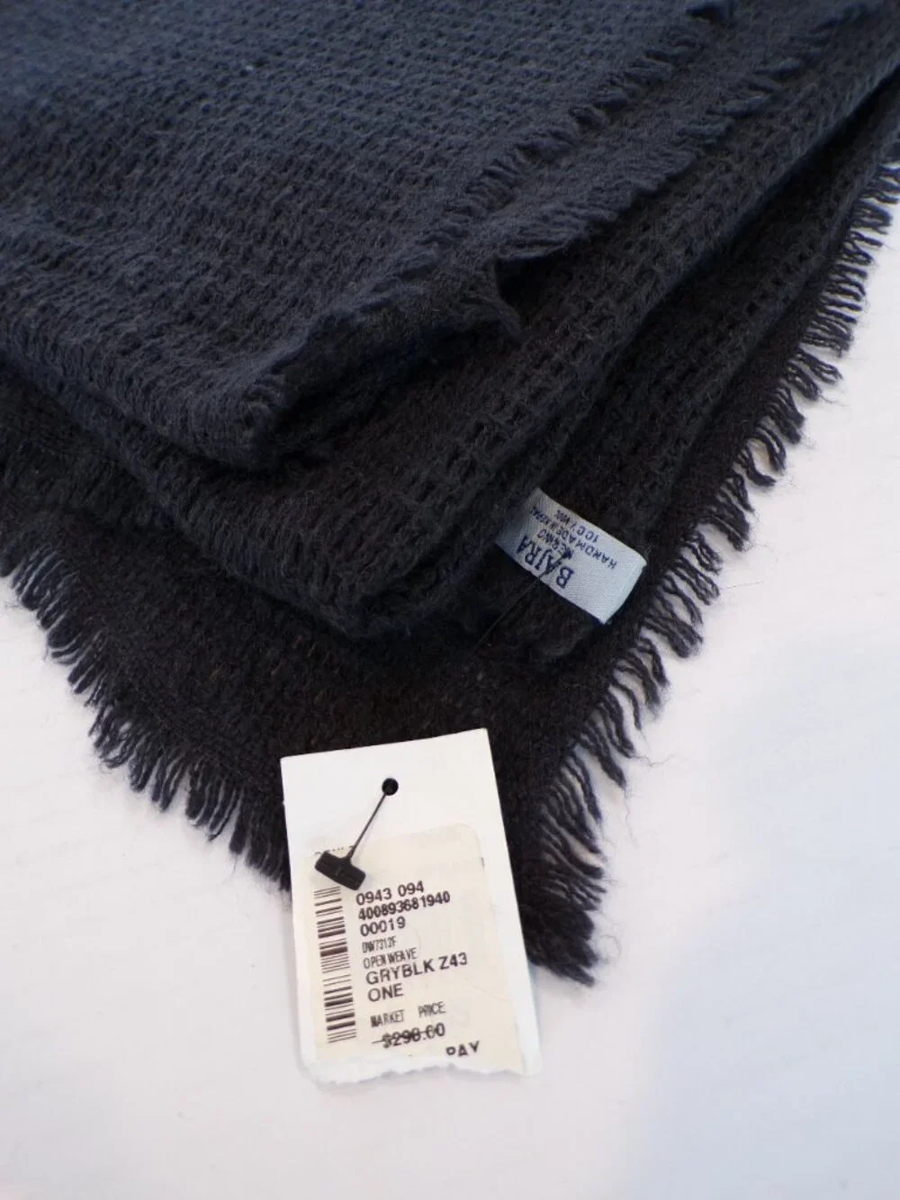 Bajra Merino Handmade in Nepal 100% Wool Scarf Shawl Wrap Charcoal NWT 56